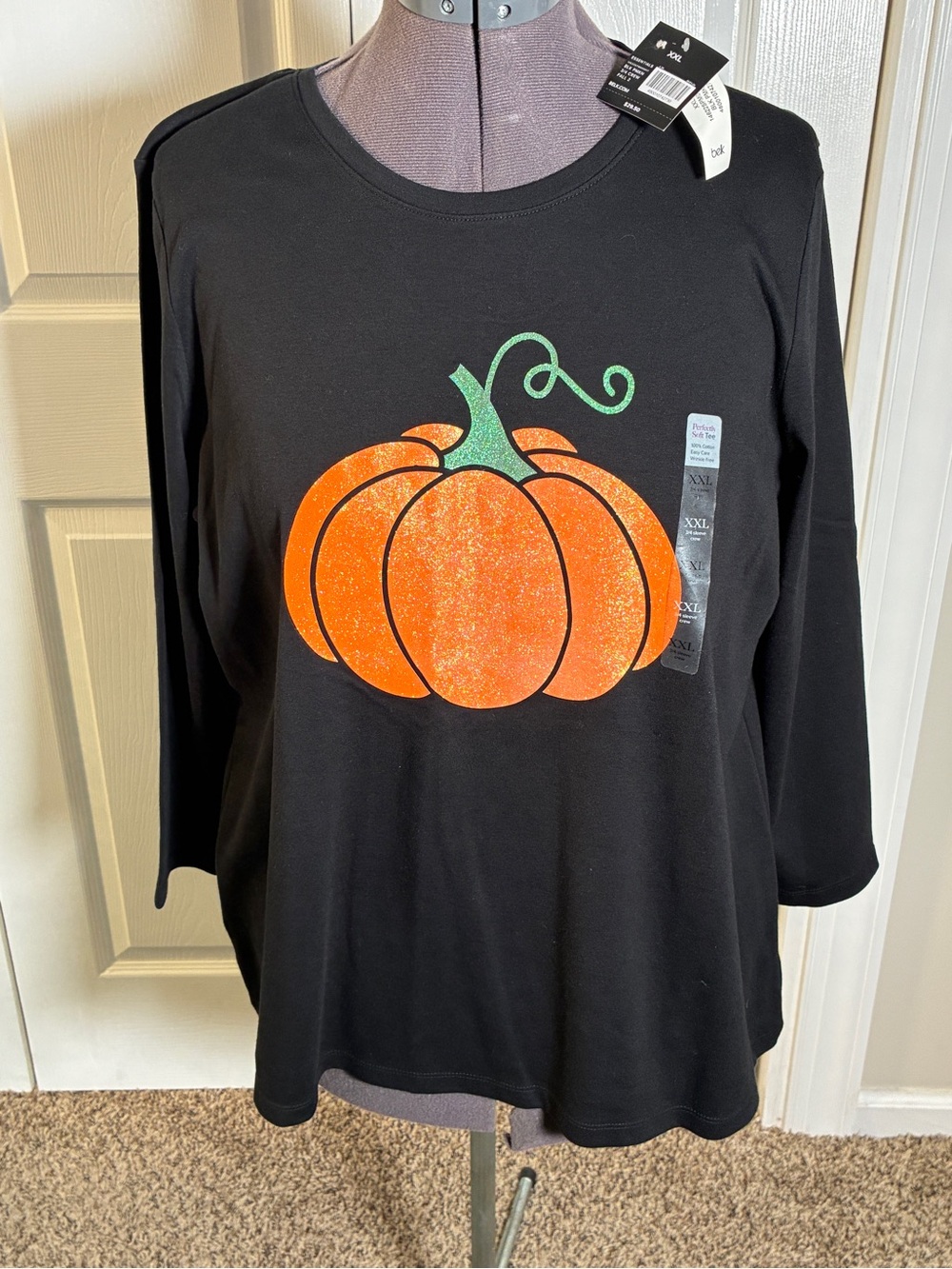 NWT Kim Rogers Glitter Pumpkin Top XXL Black Fall
